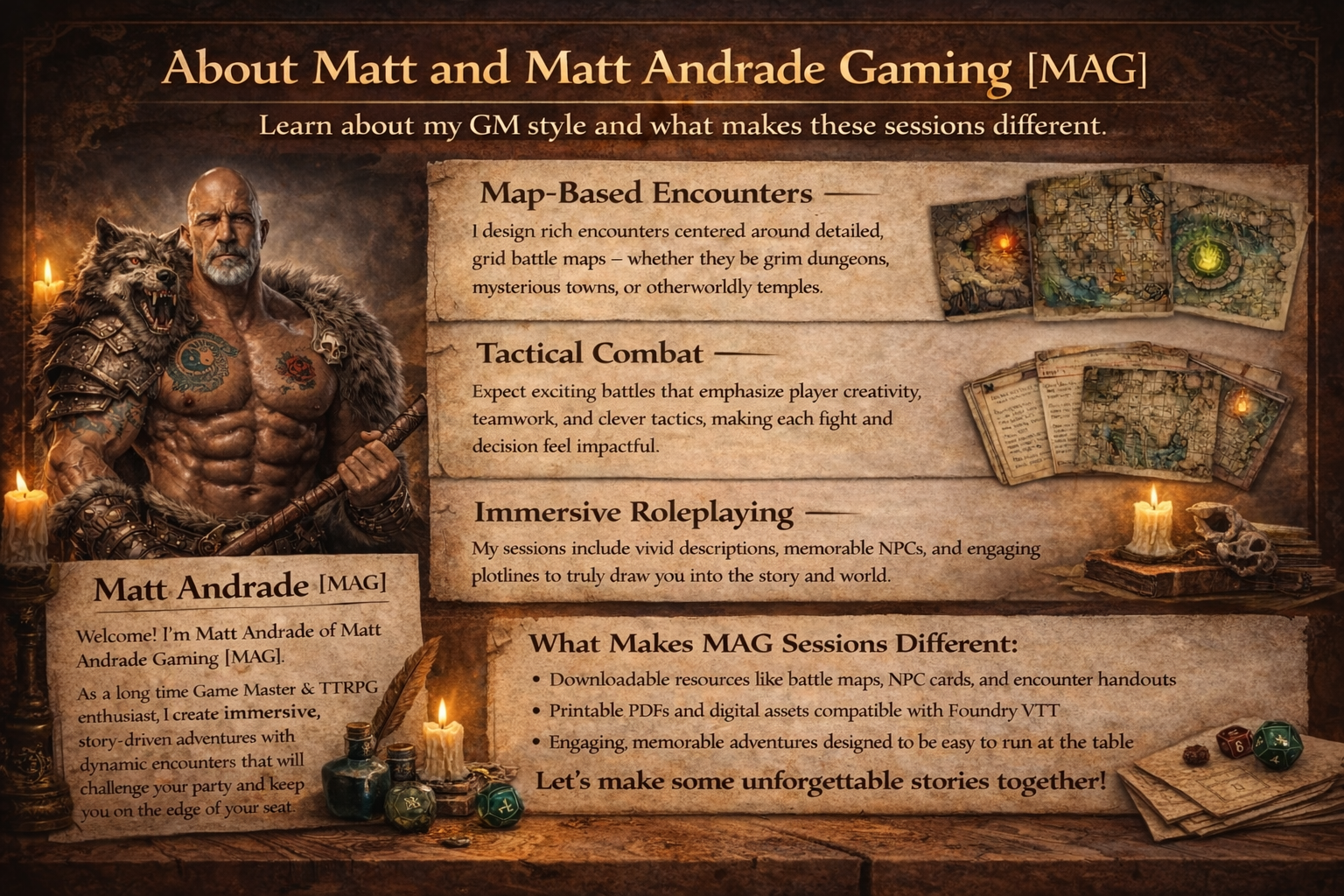 About me - Matt and Matt Andrade Gaming
Learn about my GM style and what makes these sessions different.