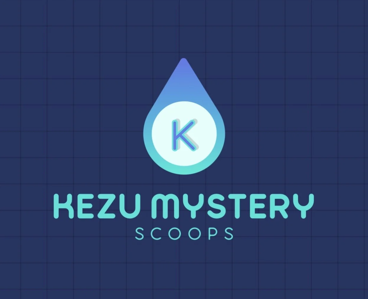 Logo for Kezu Mystery Scoops featuring a water droplet with a letter 'K' inside and the text "KEZU MYSTERY SCOOPS" below.