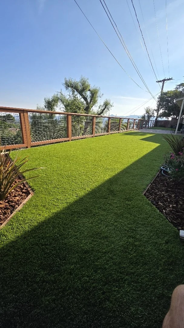 drought tolerant landscape in Los Angeles with artificial turf and hog wire