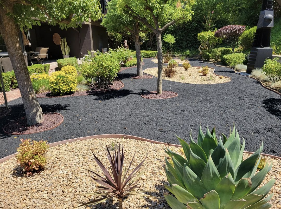drought tolerant landscape in Los Angeles with xeriscape and lava rocks