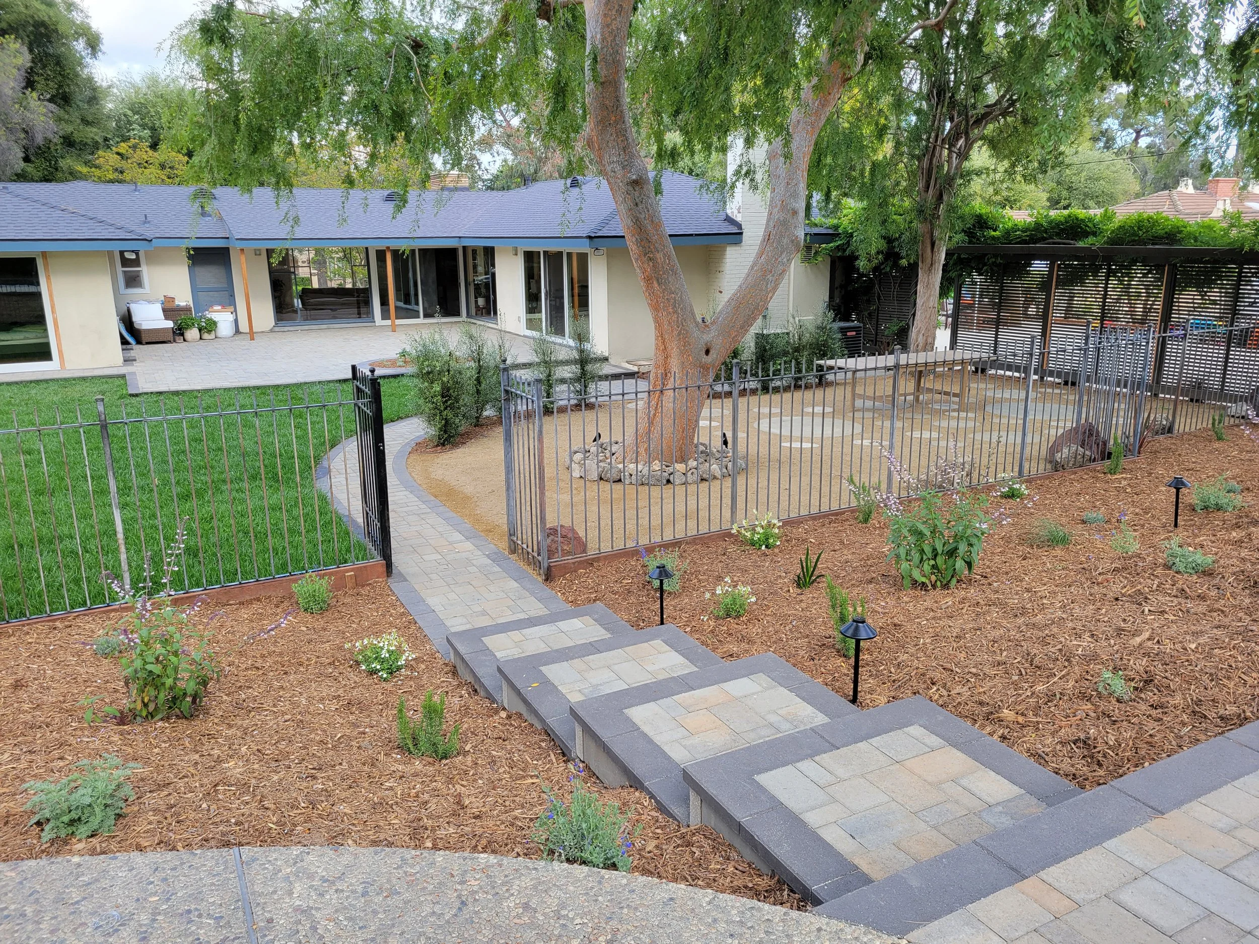 drought tolerant landscape in Los Angeles with paver steps and xeriscape