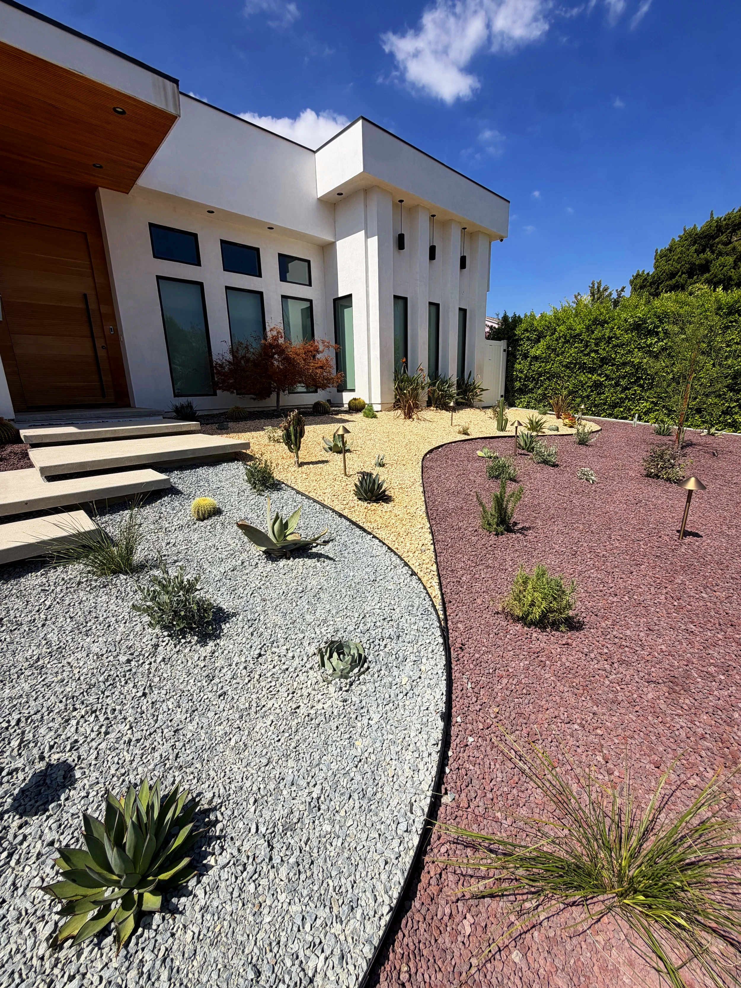 contemporary drought tolerant landscape design in Los Angeles with edging