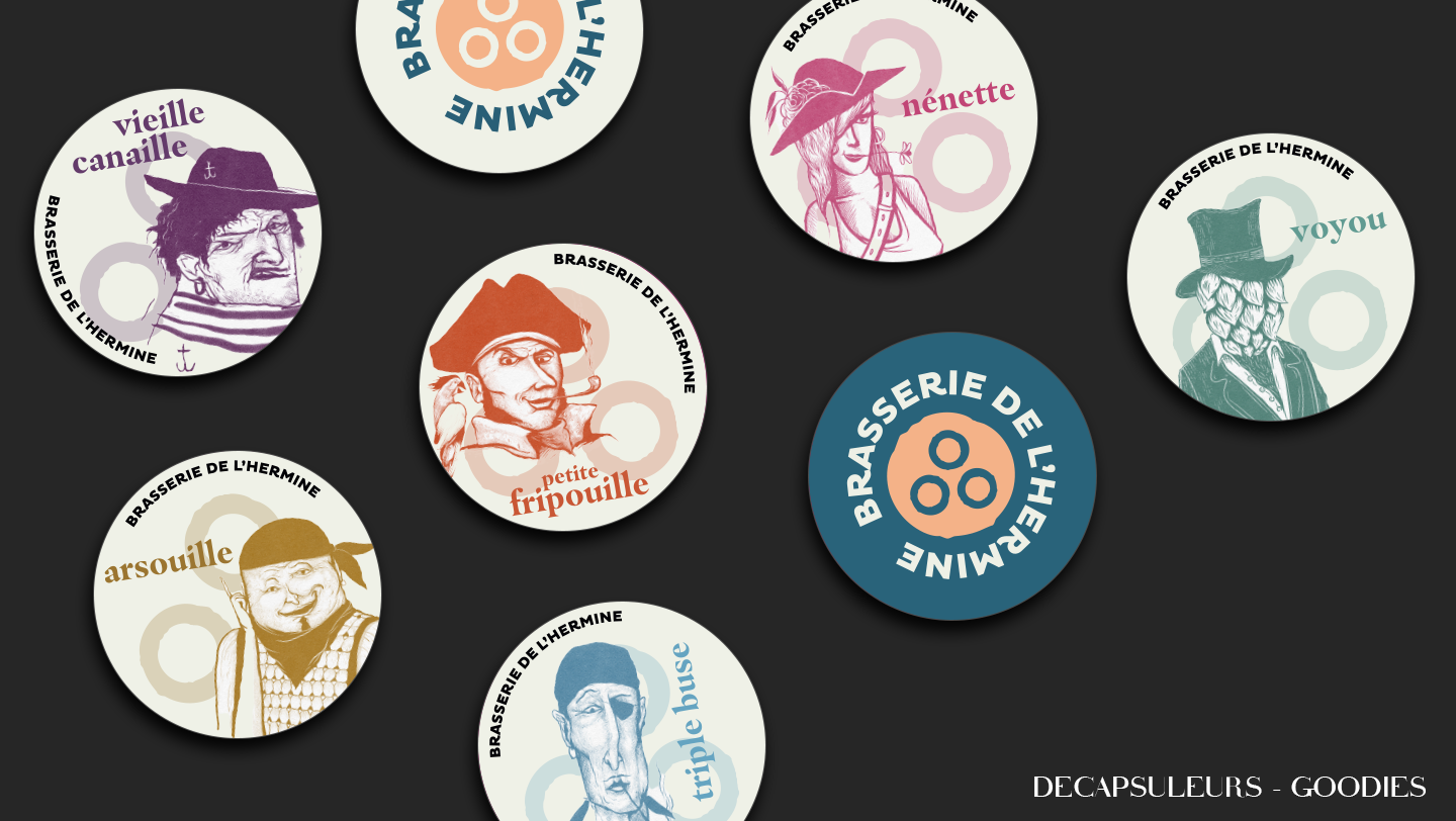 Valérie Dekeyser/Pluenn Studio - Création de goodies pour la Brasserie de l'Hermine - ici décapsuleurs aimantés.