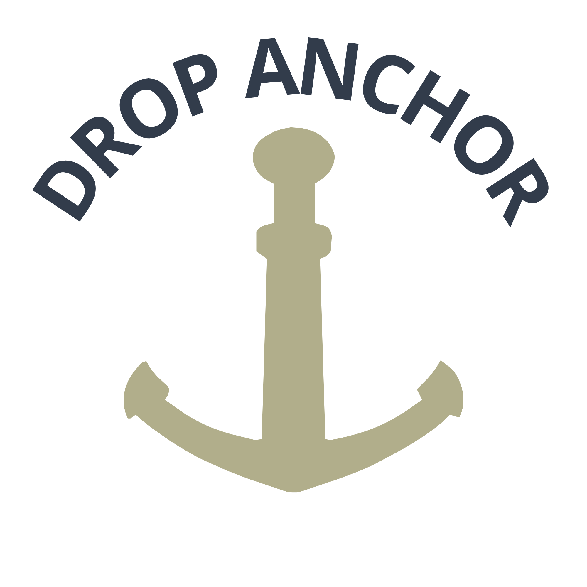 Dark blue text says 'Drop Anchor' above a beige anchor graphic on a black background.