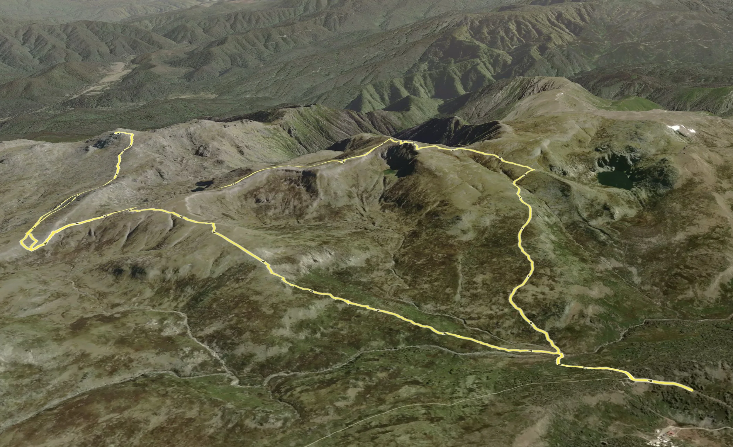 Mt Townsend, top left. Charlottes Pass, bottom right
