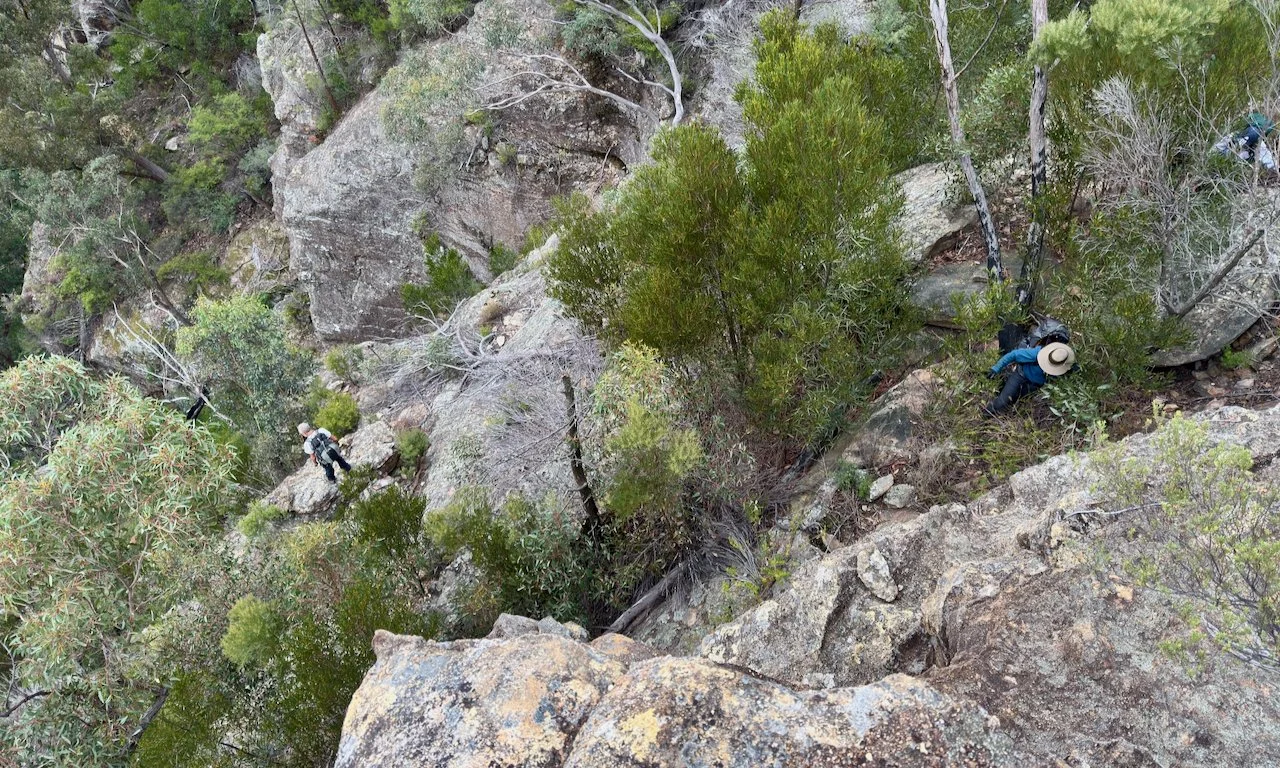 Yuri and Kevin find a way down. Photo: Jose
