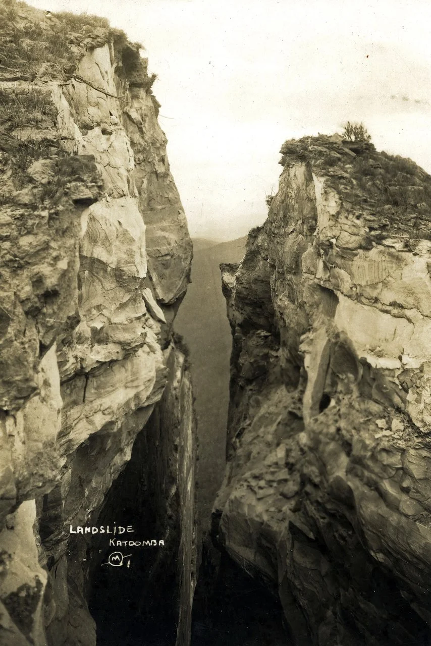 Large block of sandstone breaks away from cliffs in Katoomba Blue Mountains