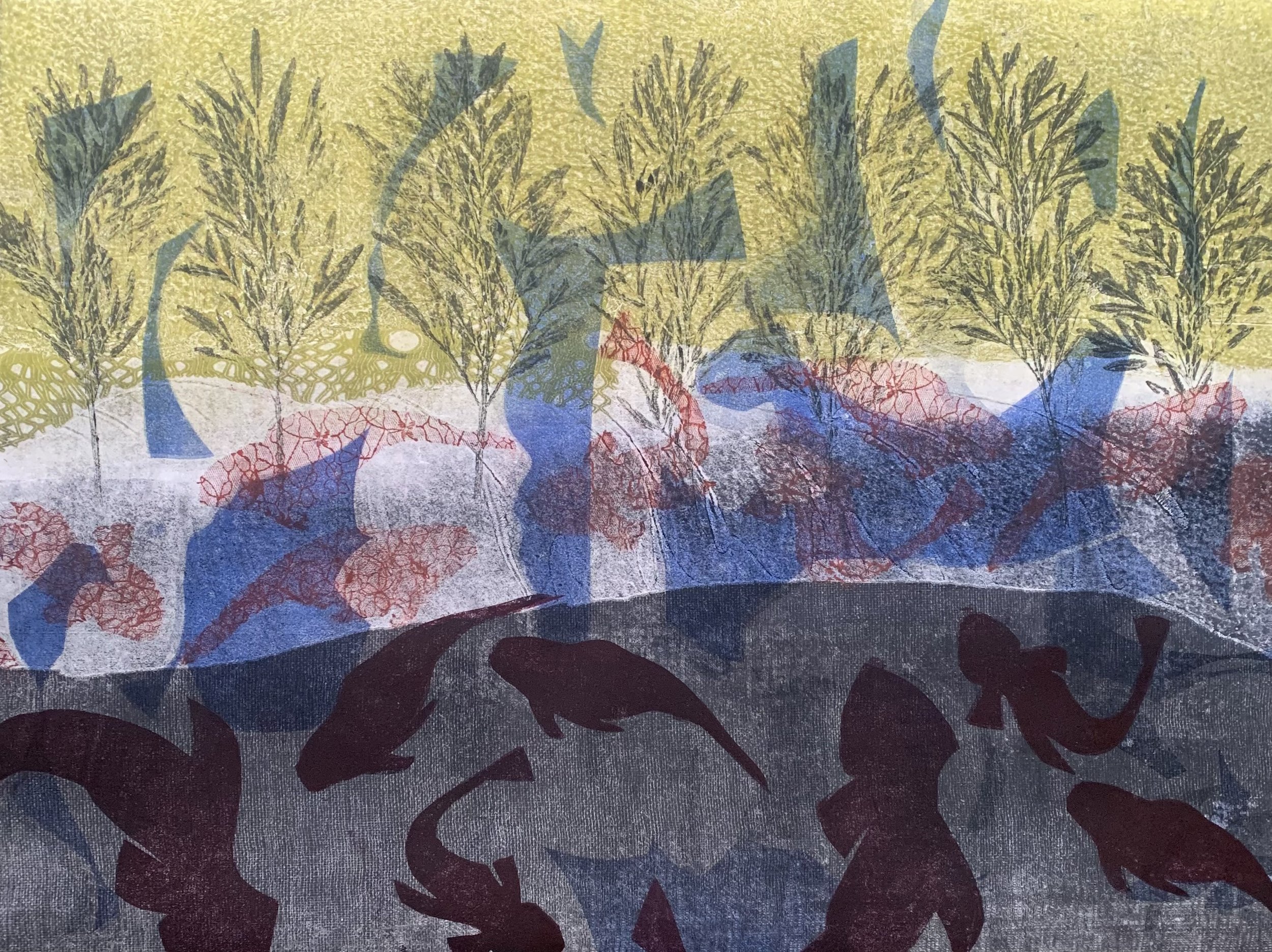 Ghosts - Tallebudgera Creek, Monotype on BFK Rives cotton rag 300gsm, 70 x 100cm  Unique print