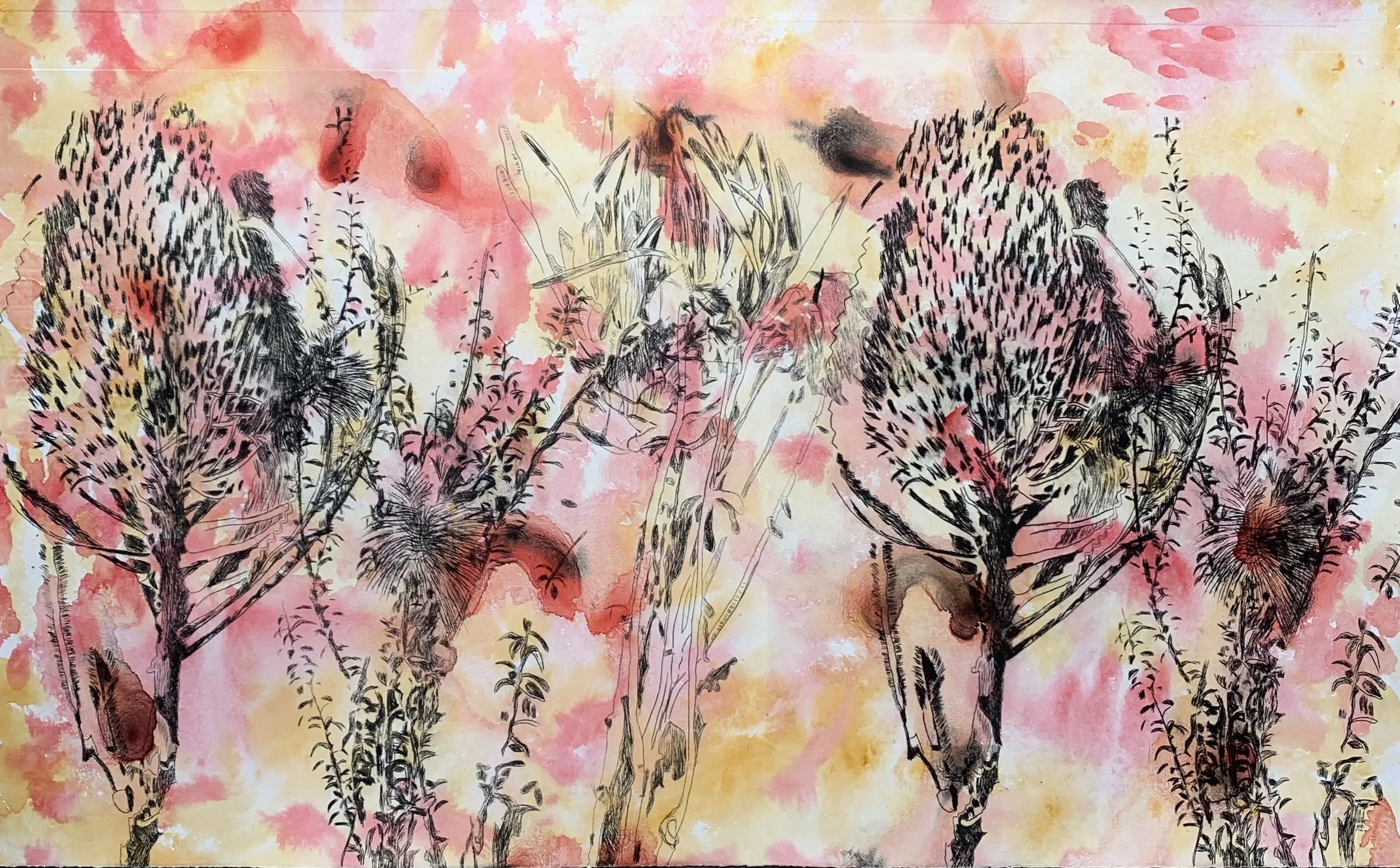 Natives I, Dry point with ink on stonehenge 300gsm, 43 x 70cm - Sold
