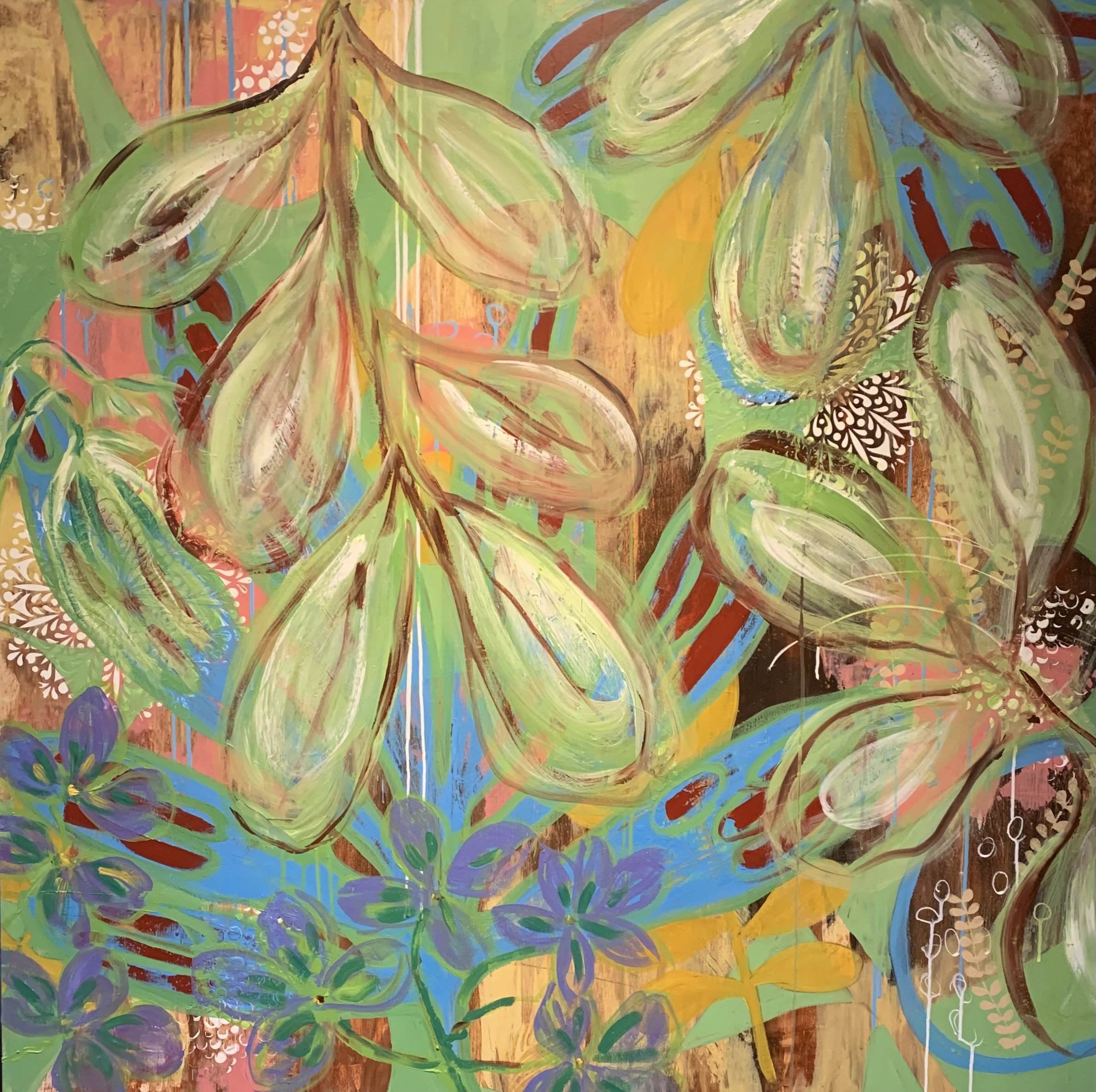Fruiting Silence, acrylic & ink on board, 120x120cm