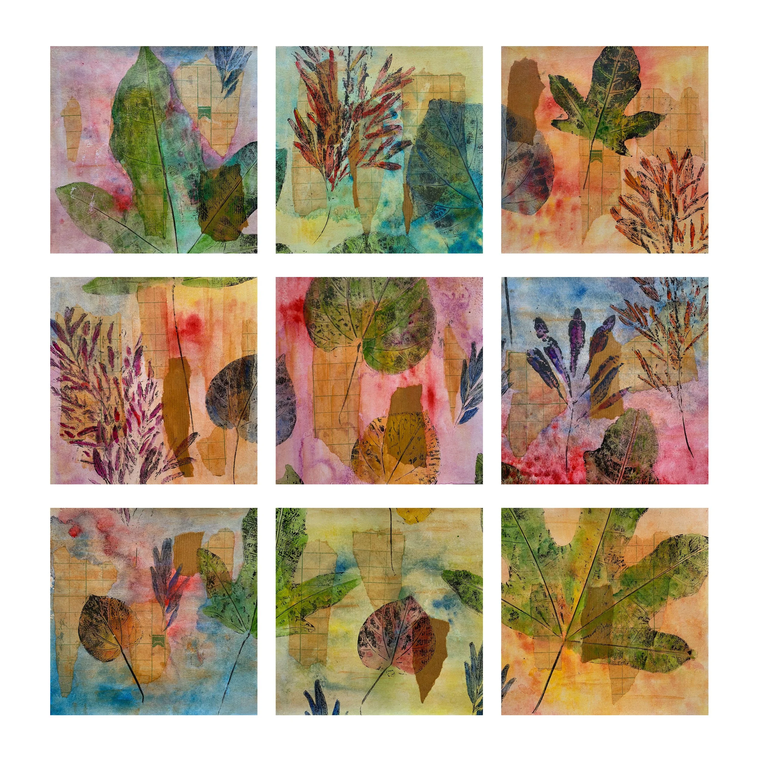 Ascending, Monotype & mixed media, 100 x 100cm - Sold