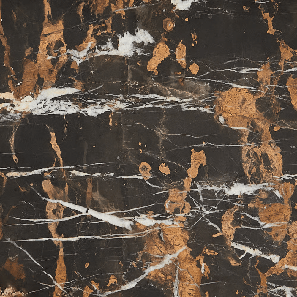 Close-up of black marble with brown and white veining.