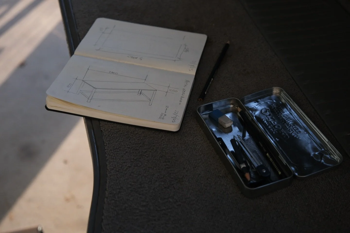 Everything starts with a hand drawing, I&rsquo;ll regularly draw things in a sketch book throughout the day, good way to brain dump ideas. Sometimes they even end up coming to life. 

Photos // A few processes of the work bench I made late last year.