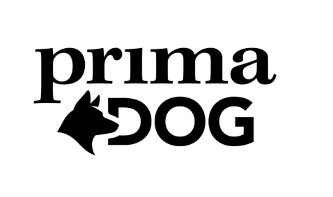 Logo with the words 'prima DOG' and a silhouette of a dog's head.