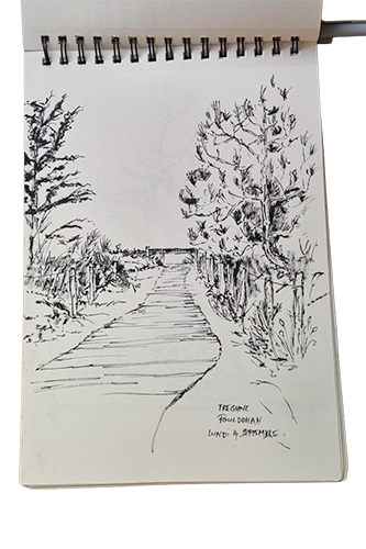 carnet de voyage Concarneau - croquis mer plage de Poulduhan, tregunc. Johanne Gicquel