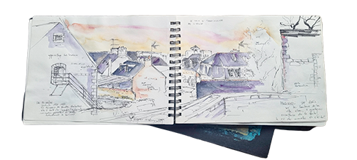 carnet de voyage Concarneau - croquis ville close. Johanne Gicquel
