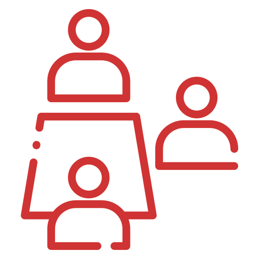 In Your Corner red icon of three people sitting around a table, representing the support we provide