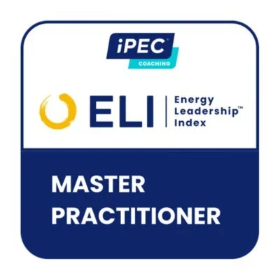 In Your Corner professional certifications for coaches and consultants: iPEC Coaching logo, ELI Energy Leadership Index, and Master Practitioner badge