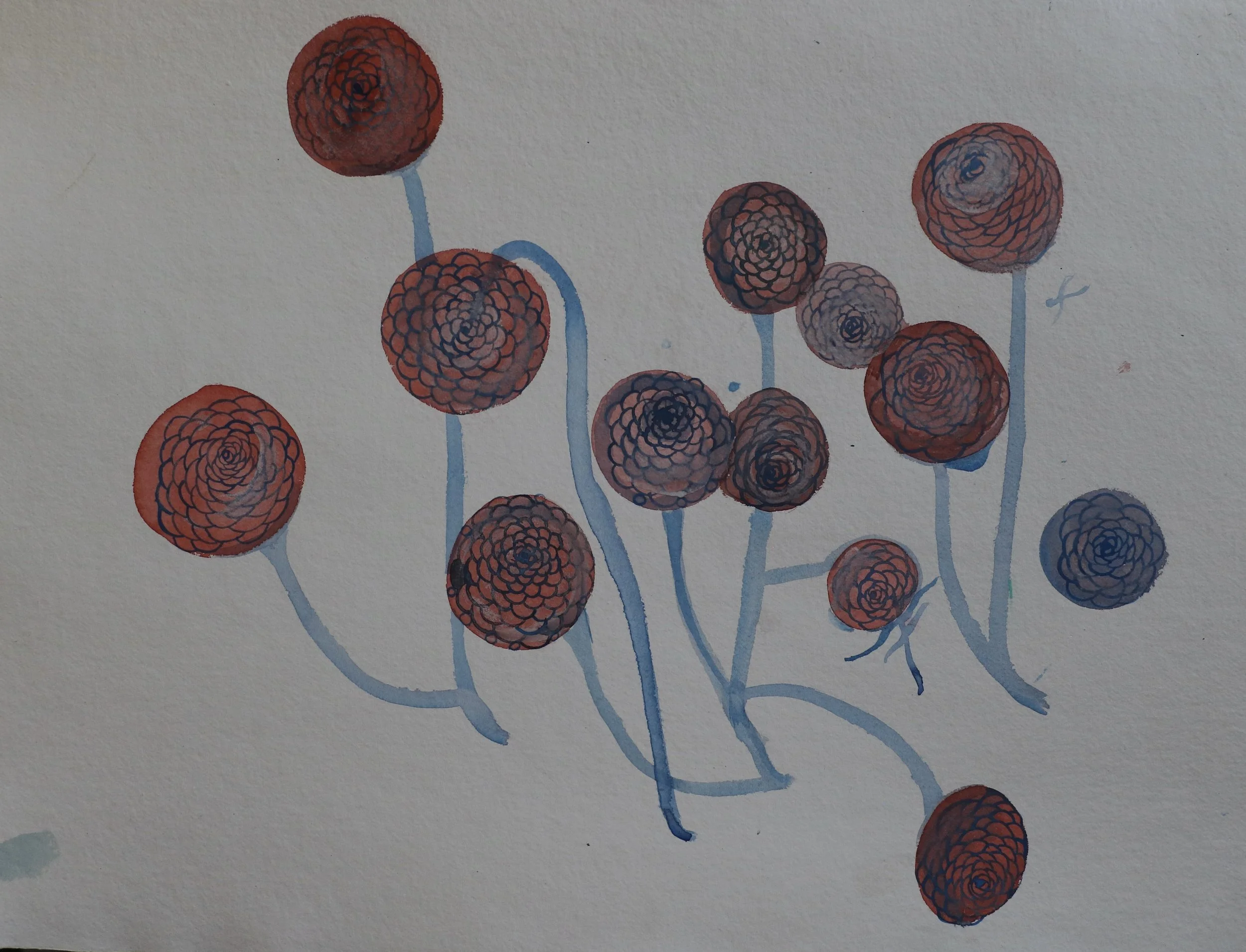 Study for Collapsing colony, 2022, watercolour on khadi paper, 56x76cm