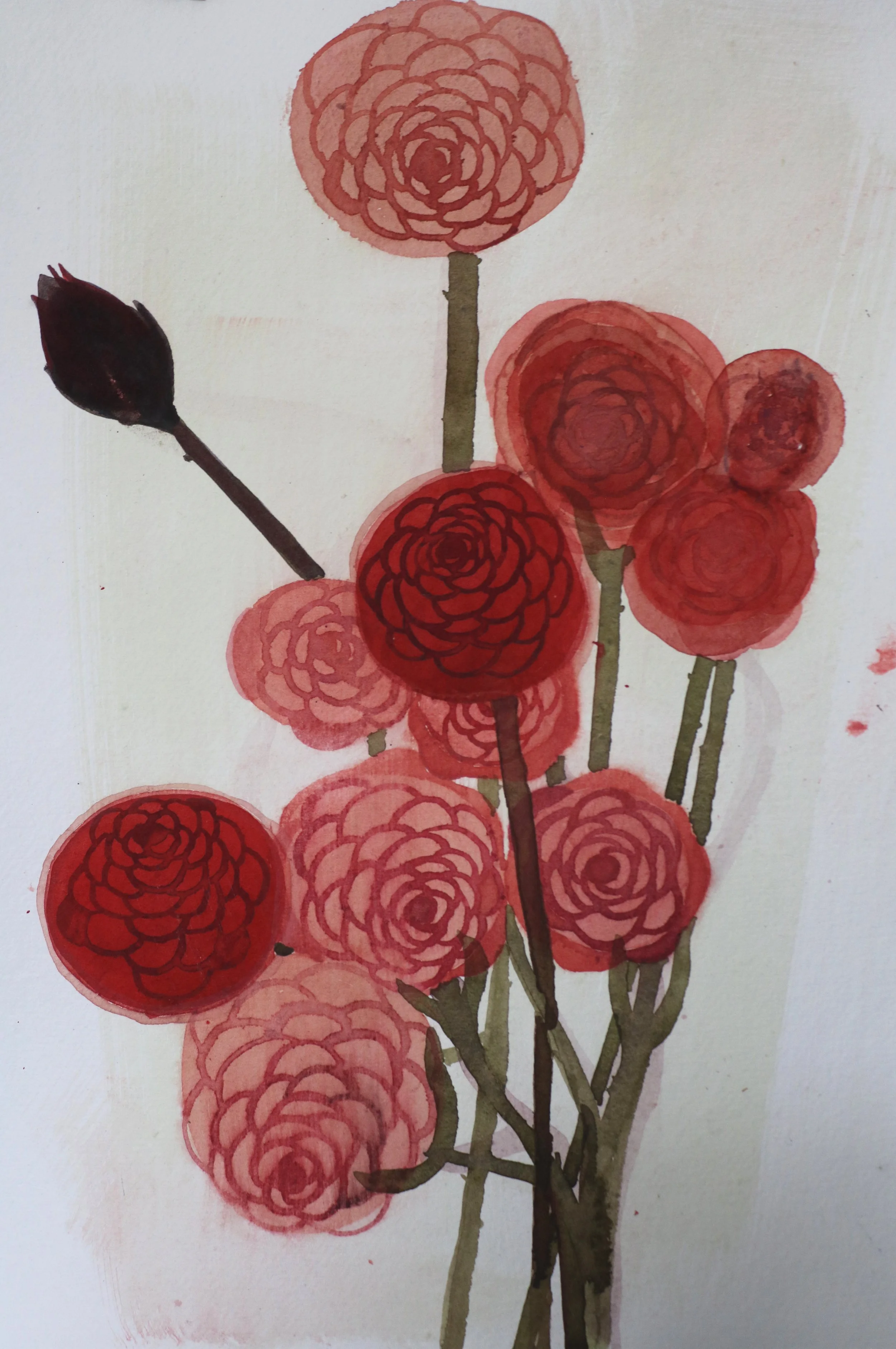 Red Flower, 2022, watercolour on kandi paper, 30x40cm