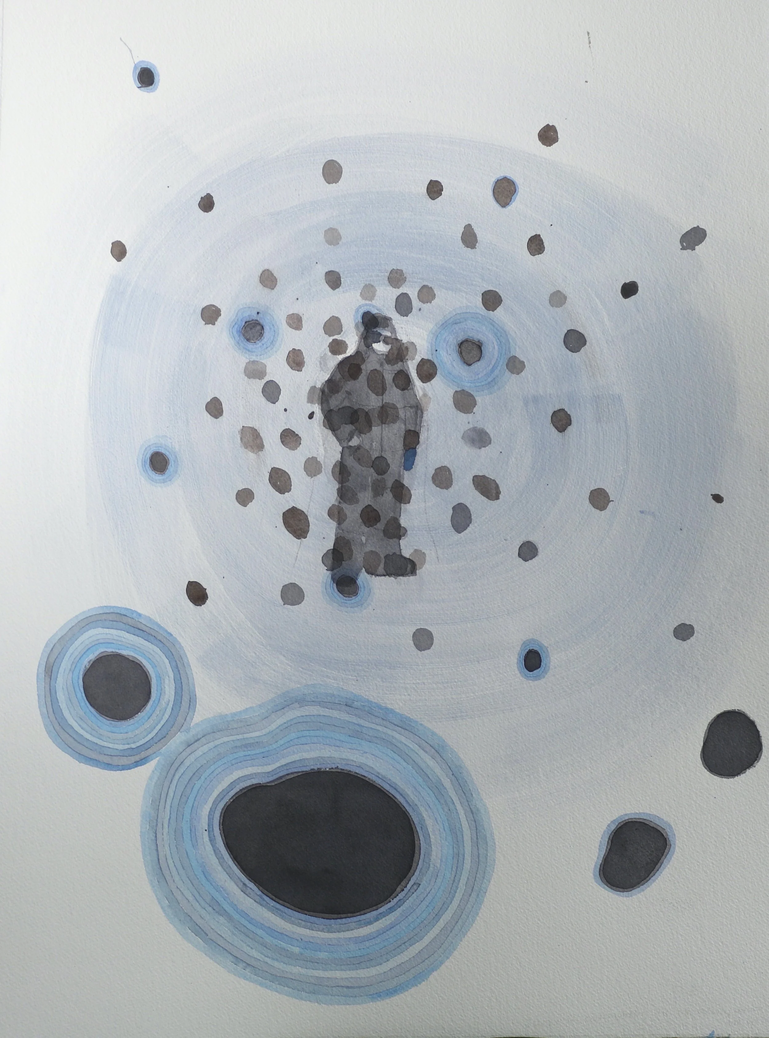 Scientist Contemplating the Connectivity between Black Carbon and Cryoconite Holes, 2022, watercolour on museum watercolour paper, 76x56cm
