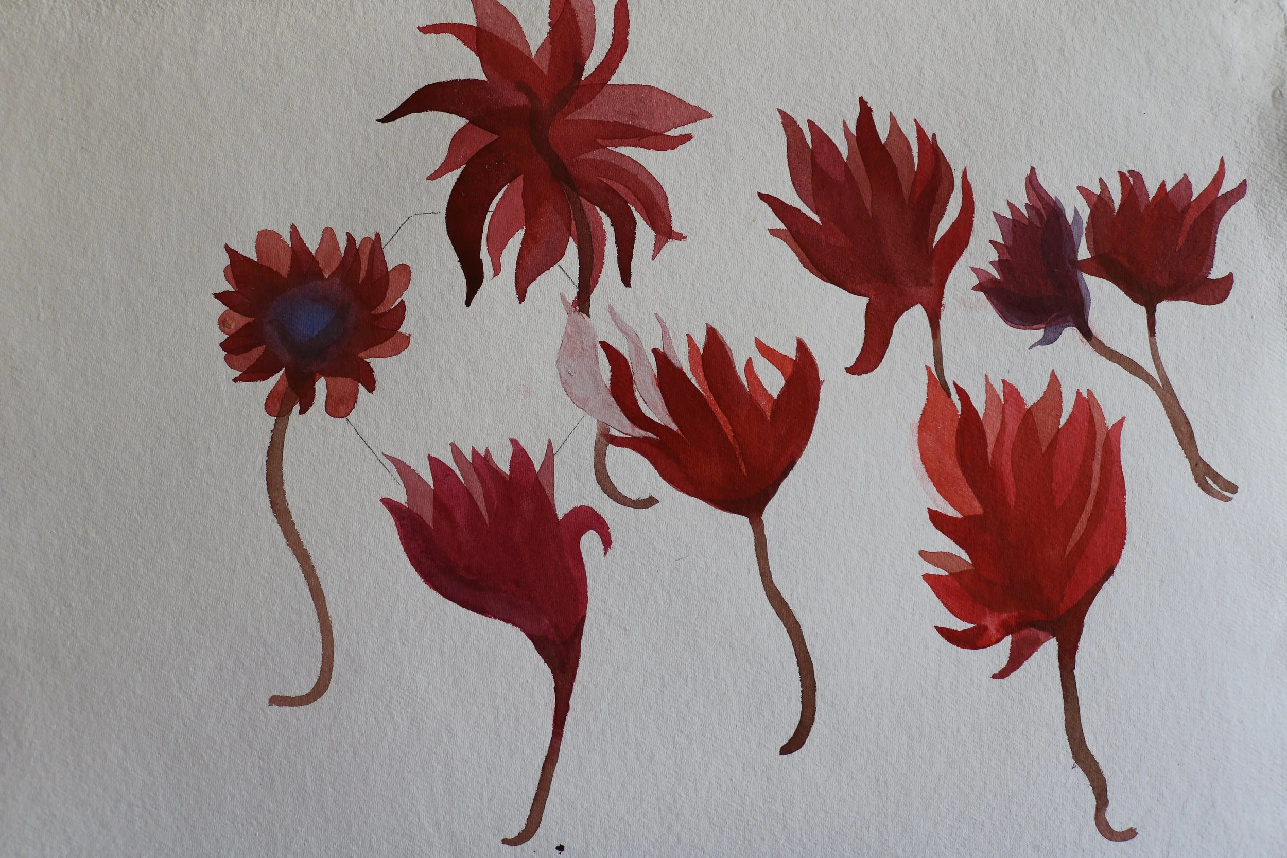 Study for Collapsing colony, 2022, watercolour on khadi paper, 56x76cm