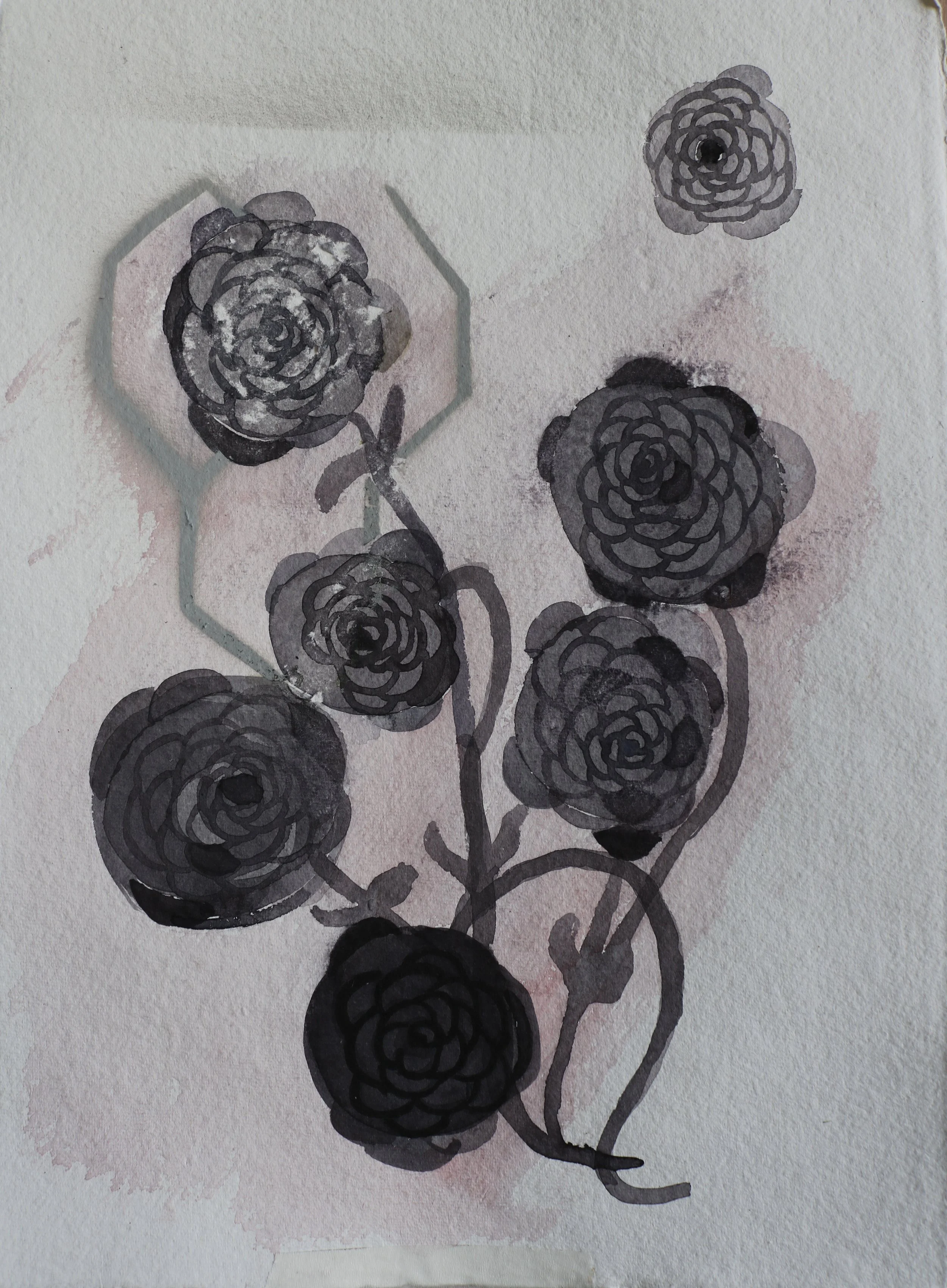 Black Flower, 2022, watercolour on kandi paper, 30x40cm