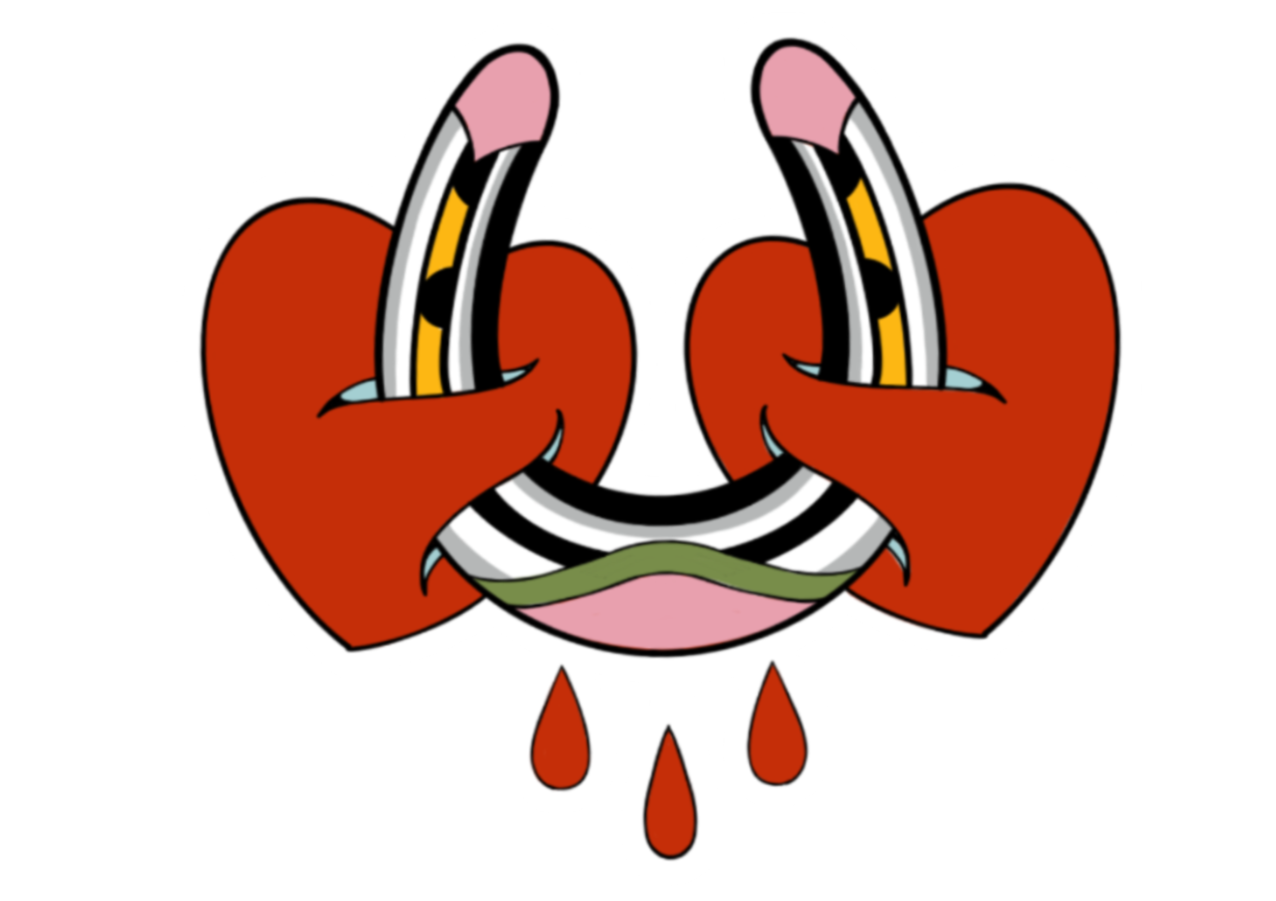 A tattoo design of a heart with two hands forming a heart shape, with dripping blood, bold black outline, and limited color palette.