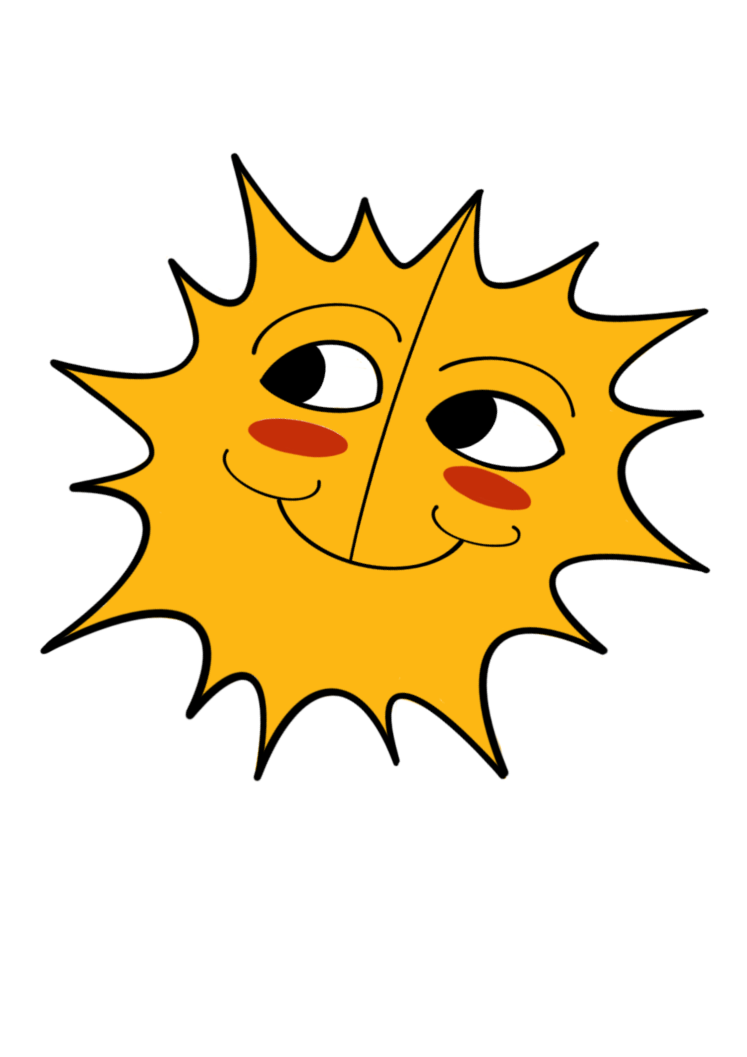 Animated drawing of a smiling sun with a face, pink cheeks, and winking eyes.