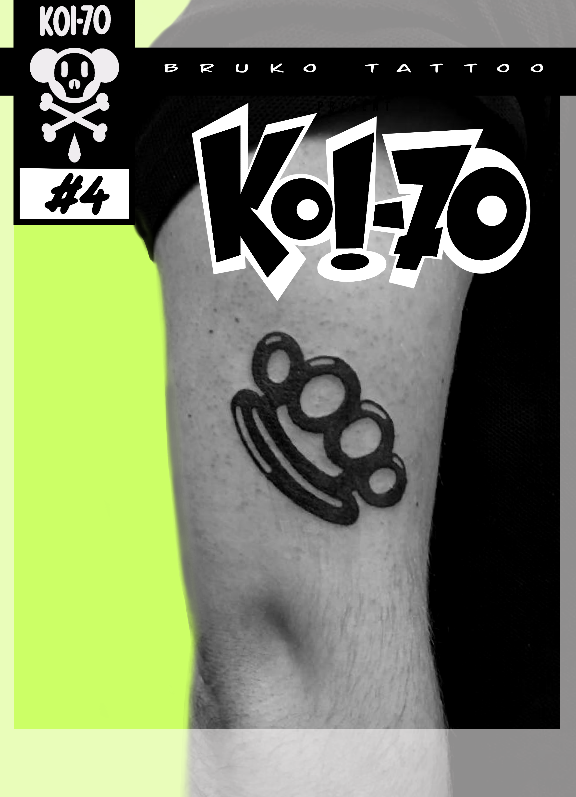 Tattoo of a pepper on the upper arm of a person with a black and white color scheme.