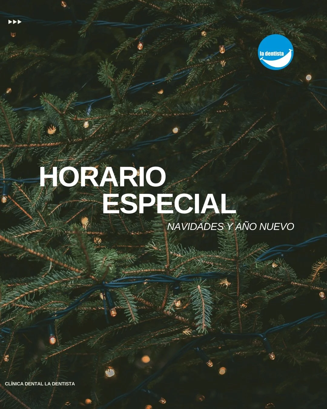 Horario especial de Navidad ✨

📅 24 y 31 de diciembre
🕘 9:30h &ndash; 16:00h

🎄 25 y 26 de diciembre &mdash; Cerrado
🎆 1 y 2 de enero &mdash; Cerrado

Gracias por confiar en Cl&iacute;nica Dental La Dentista.

Les deseamos unas felices fiestas 🤍