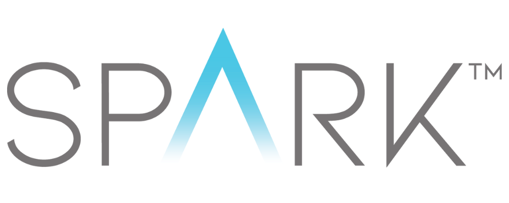 Logotipo de la marca Spark con letras negras y un diseño en azul y verde.