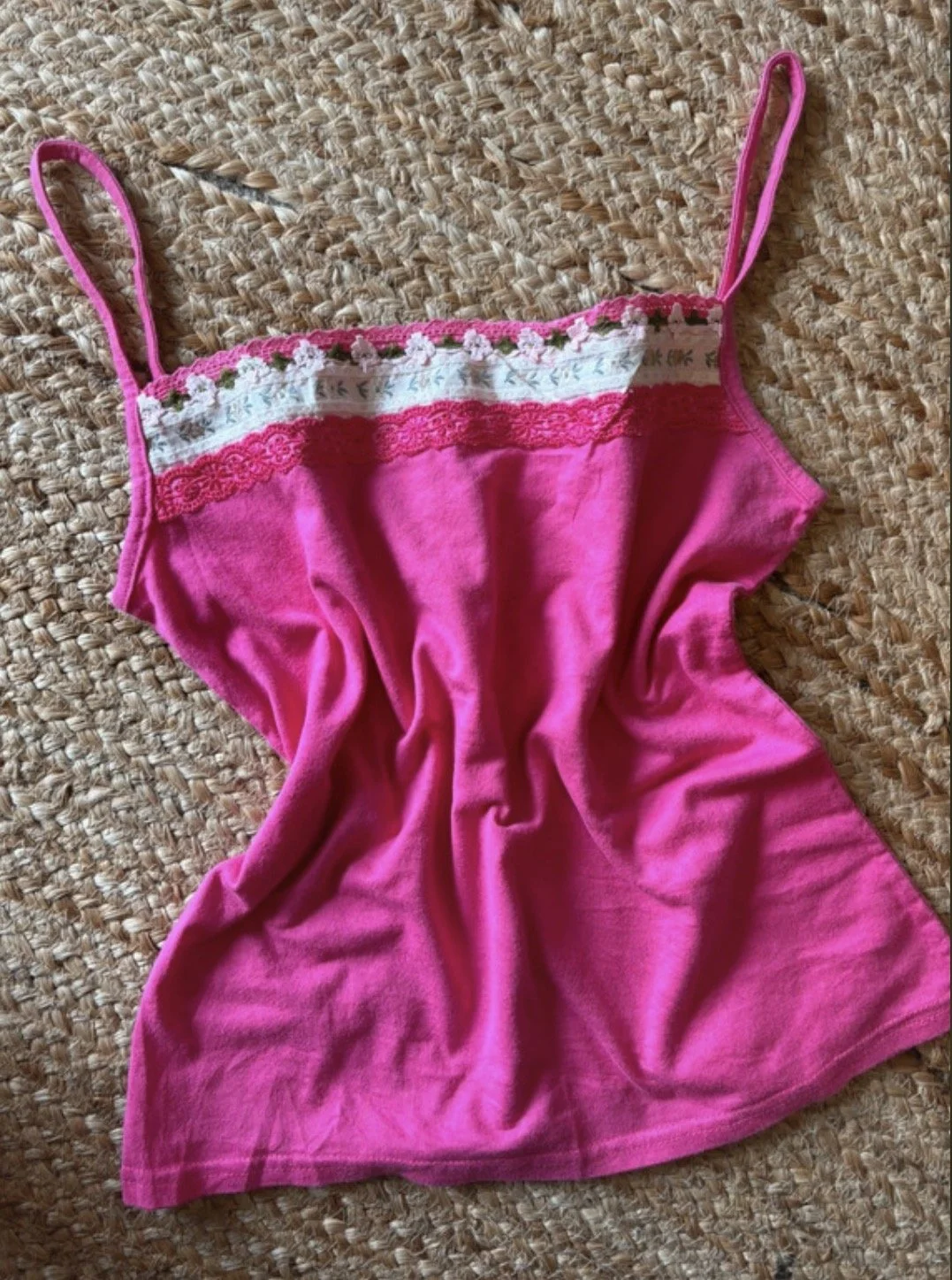 Y2K Hot Pink Lace Trim Cami Top S