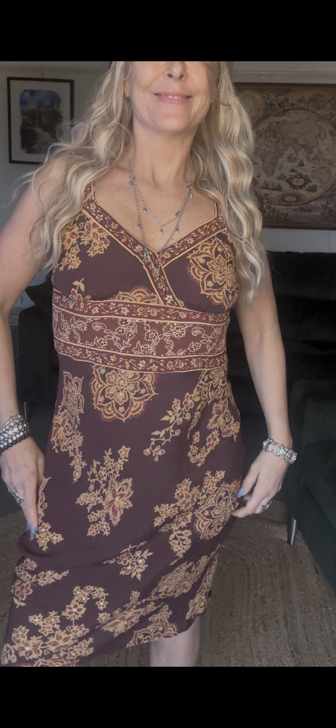 Burgundy & Gold 💛 Elegance Midi Dress S