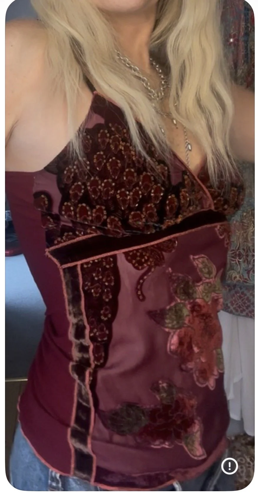 Rich burgundy cami with velvet and beading details S