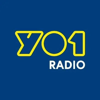 Y01 Radio logo with yellow outlined text and white "RADIO" on a blue background.