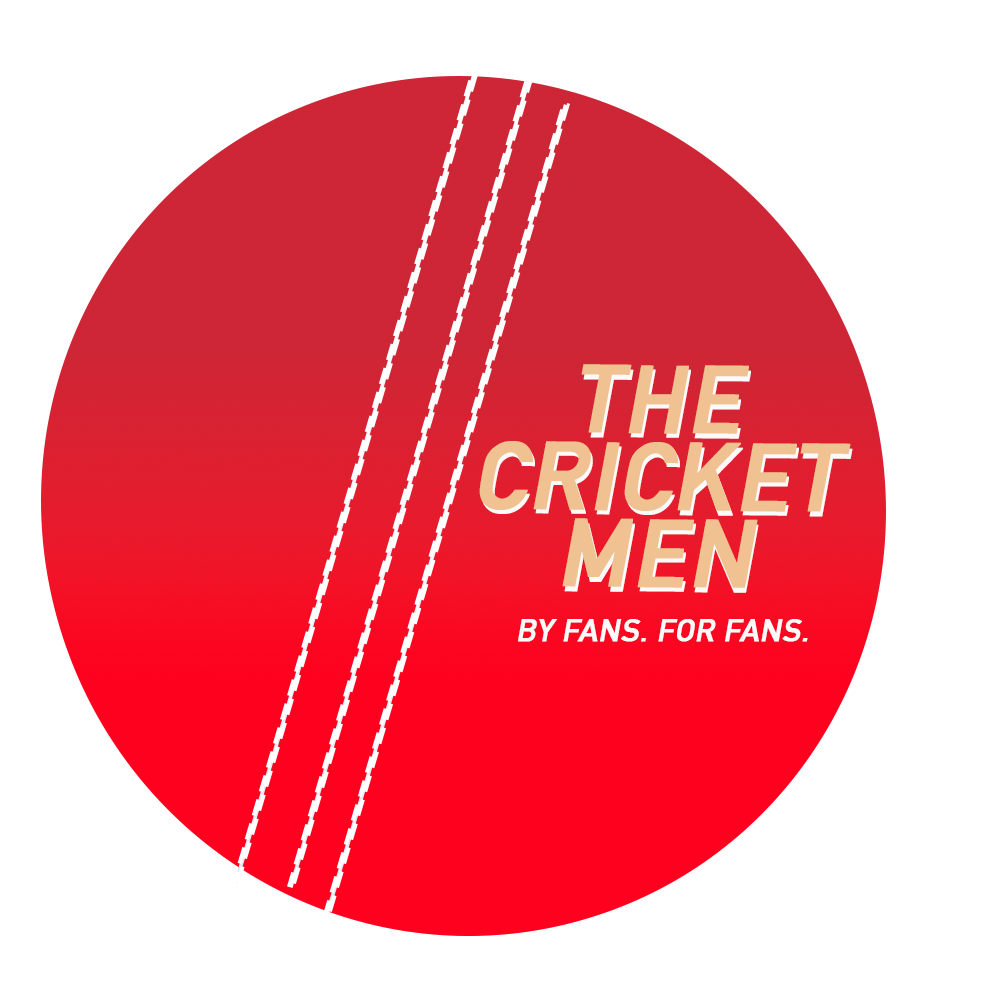 Red and black graphic design with the title "The Cricket Men" and the subtitle "By Fans. For Fans."