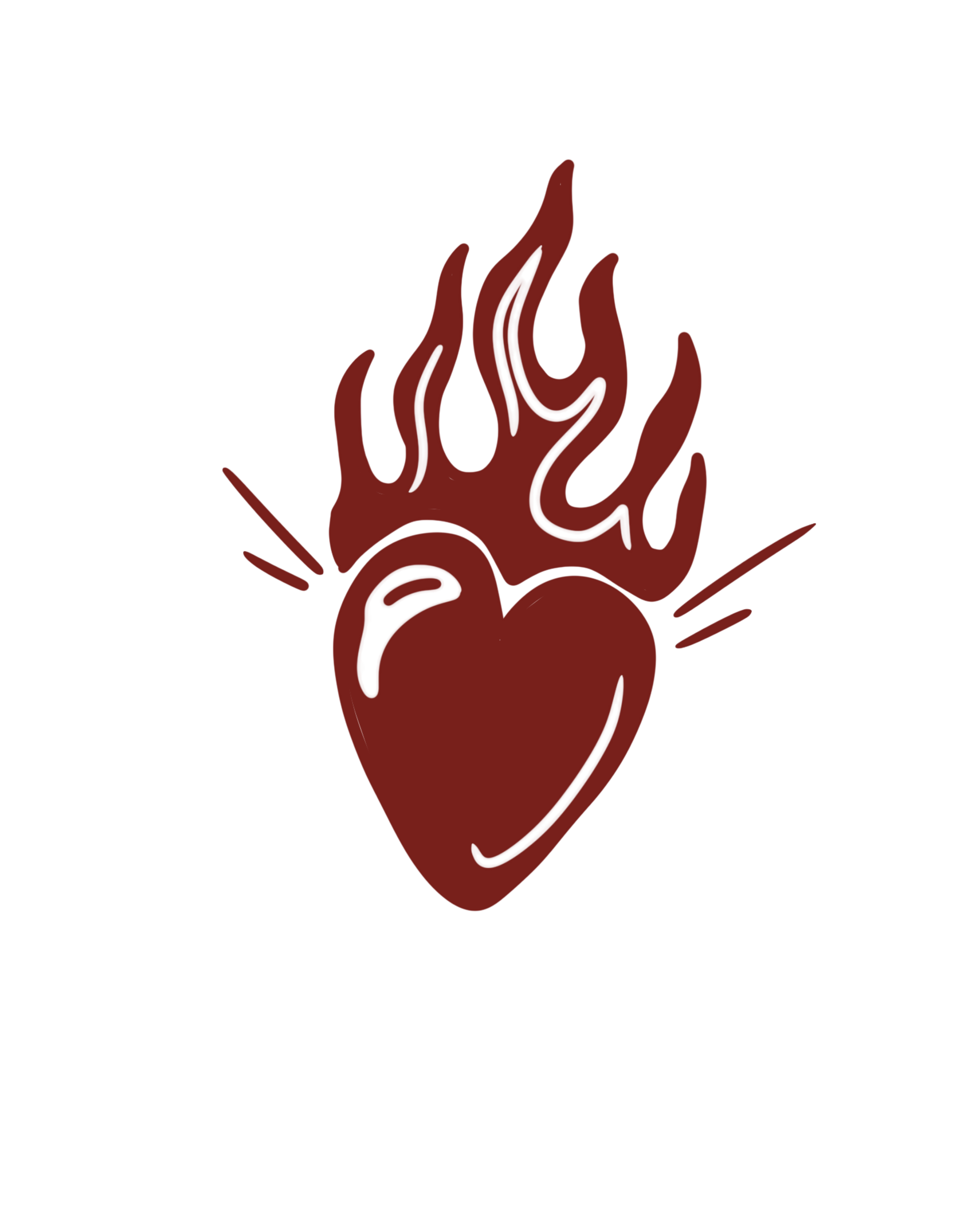 Illustration of a human heart with flames emanating from it.