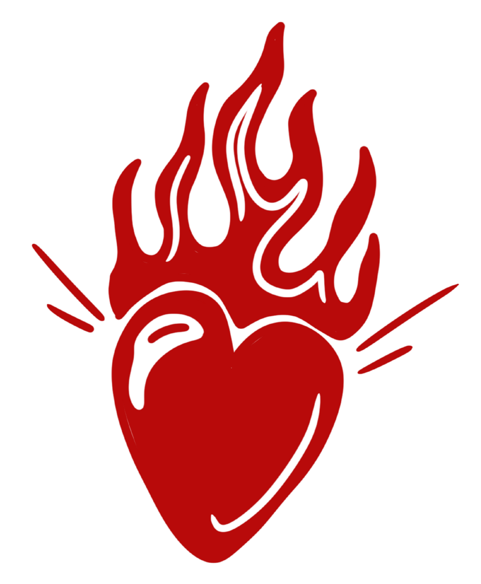 A red heart with flames emerging from the top, symbolizing fiery passion or intense emotion.
