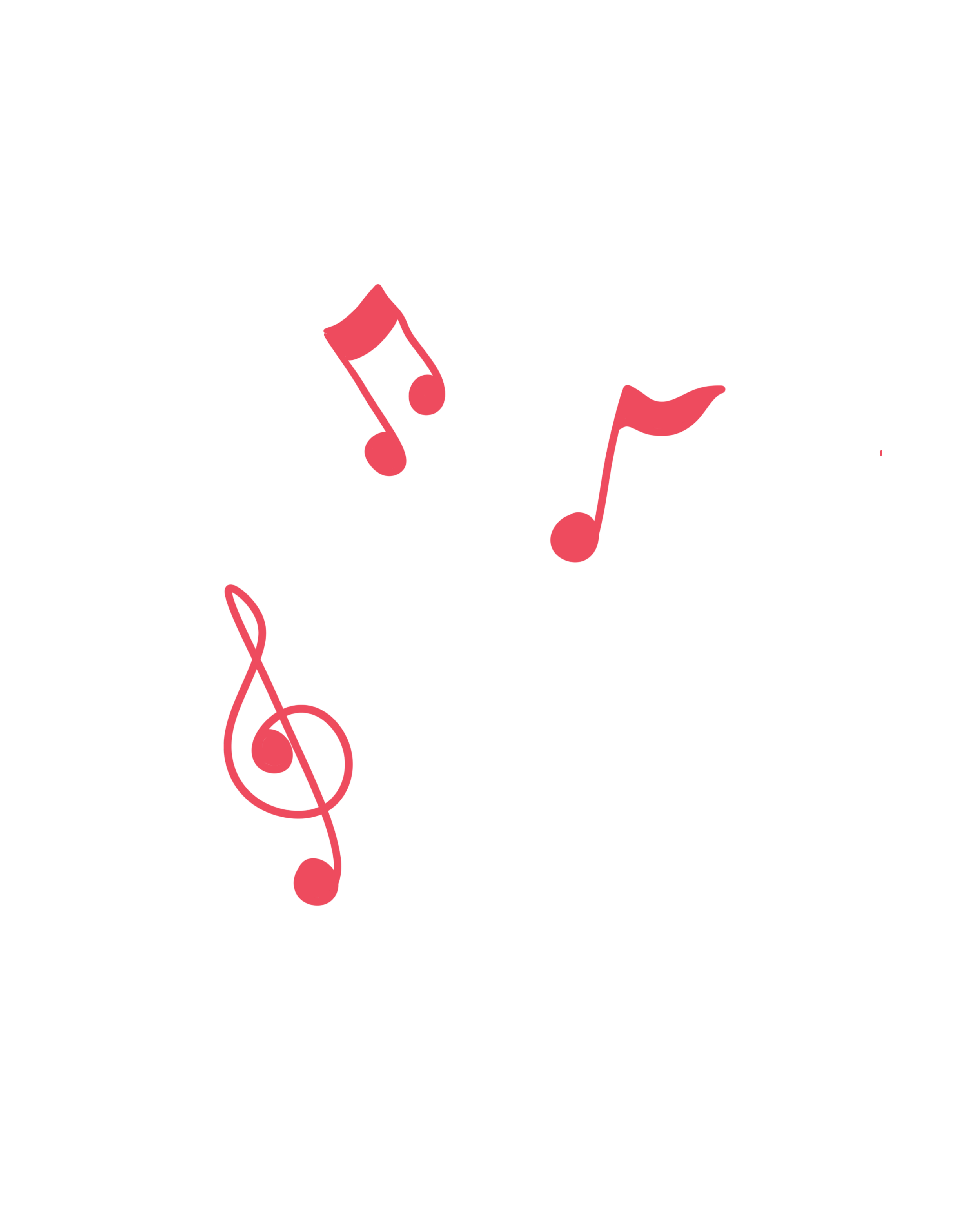Black background with three pink musical notes, including a treble clef, scattered across the image.