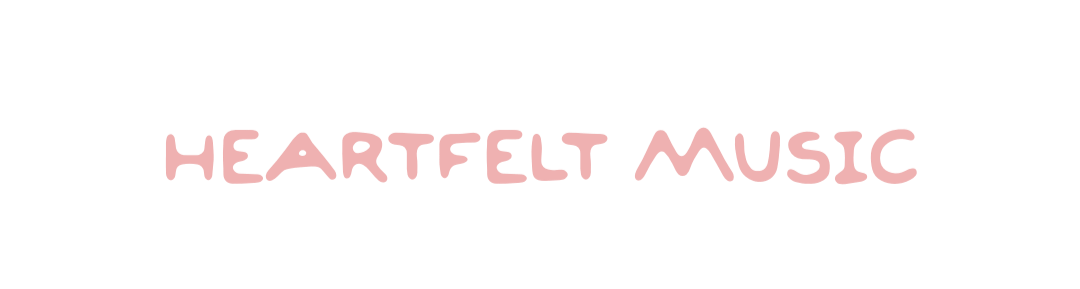 Logo with the words "HEARTFELT MUSIC" in pink, stylized font on a transparent background.