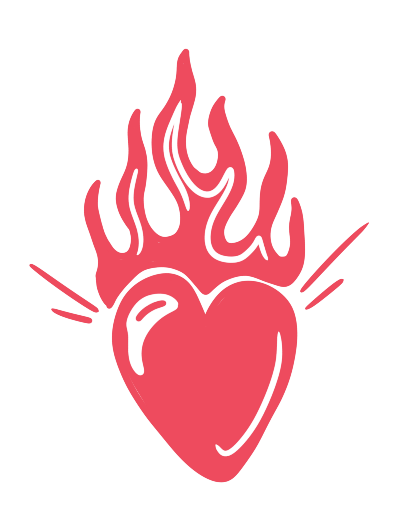 A graphic illustration of a red heart with flames coming out of the top, symbolizing fiery passion or intense emotion.