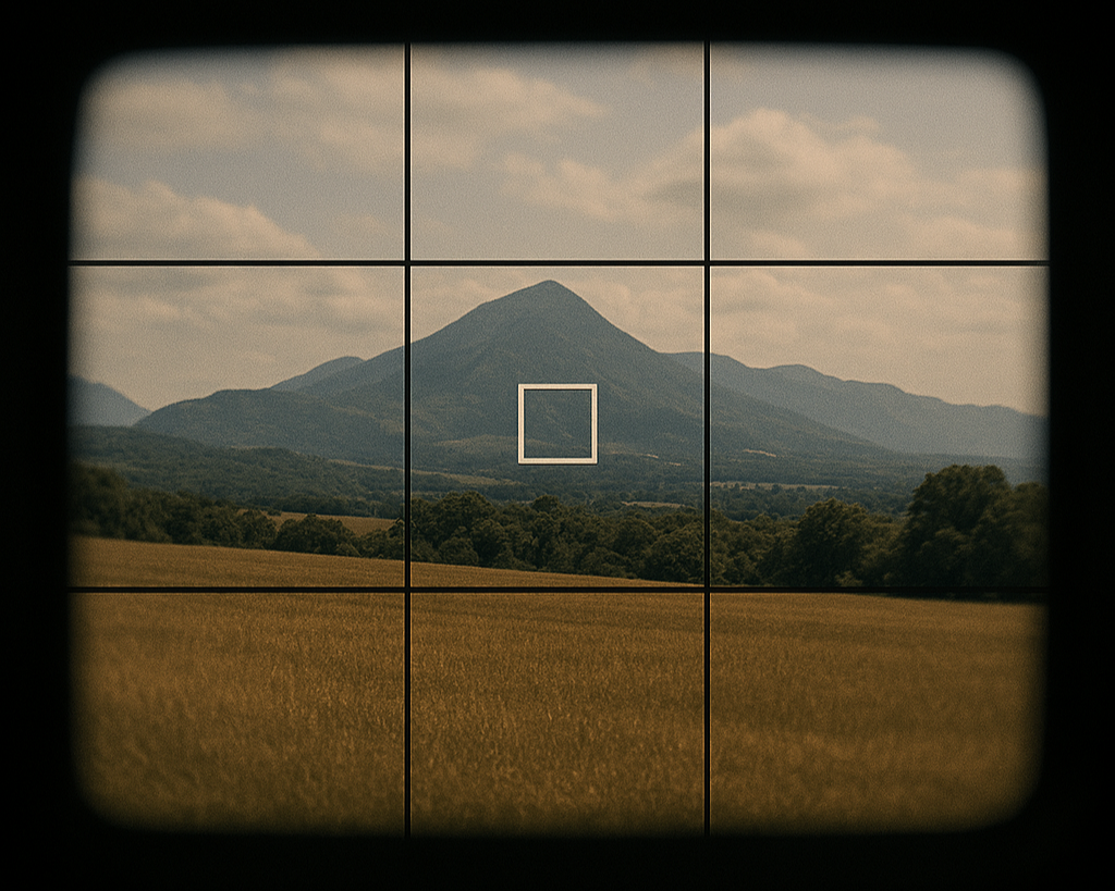 An image showing a viewfinder and the grid that makes it easier to co,posit an image.