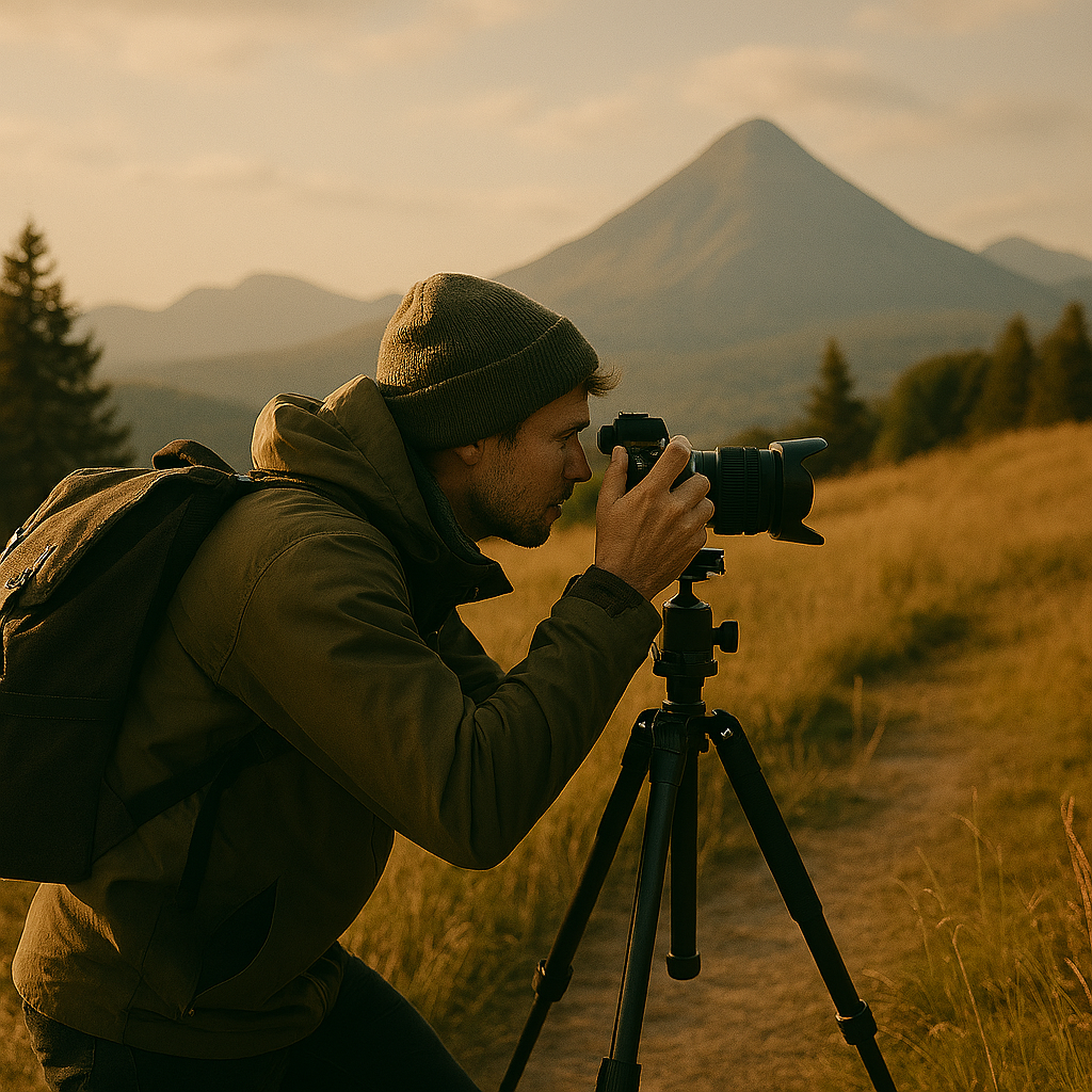 Example of someone doing nature photography. Image created with Copilot.