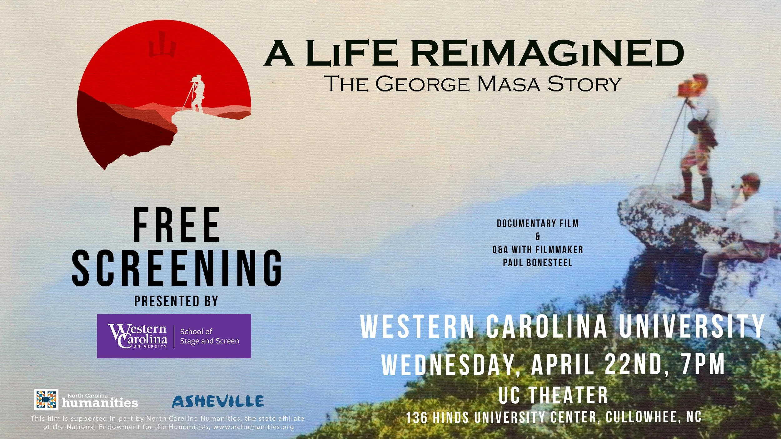 Free screening at Western Carolina University, with director Paul Bonesteel attending.