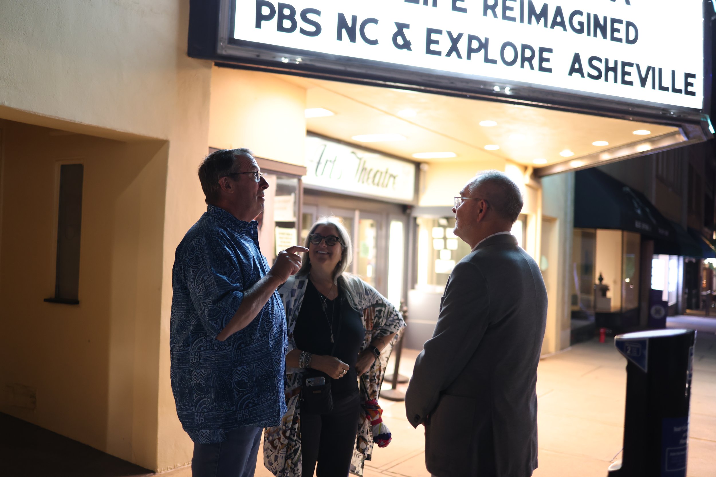 Director Paul Bonesteel talks to audience members after the screening of "A Life Reimagined: The George Masa Story" at Asheville's Fine Arts Theater, April 29th, 2026