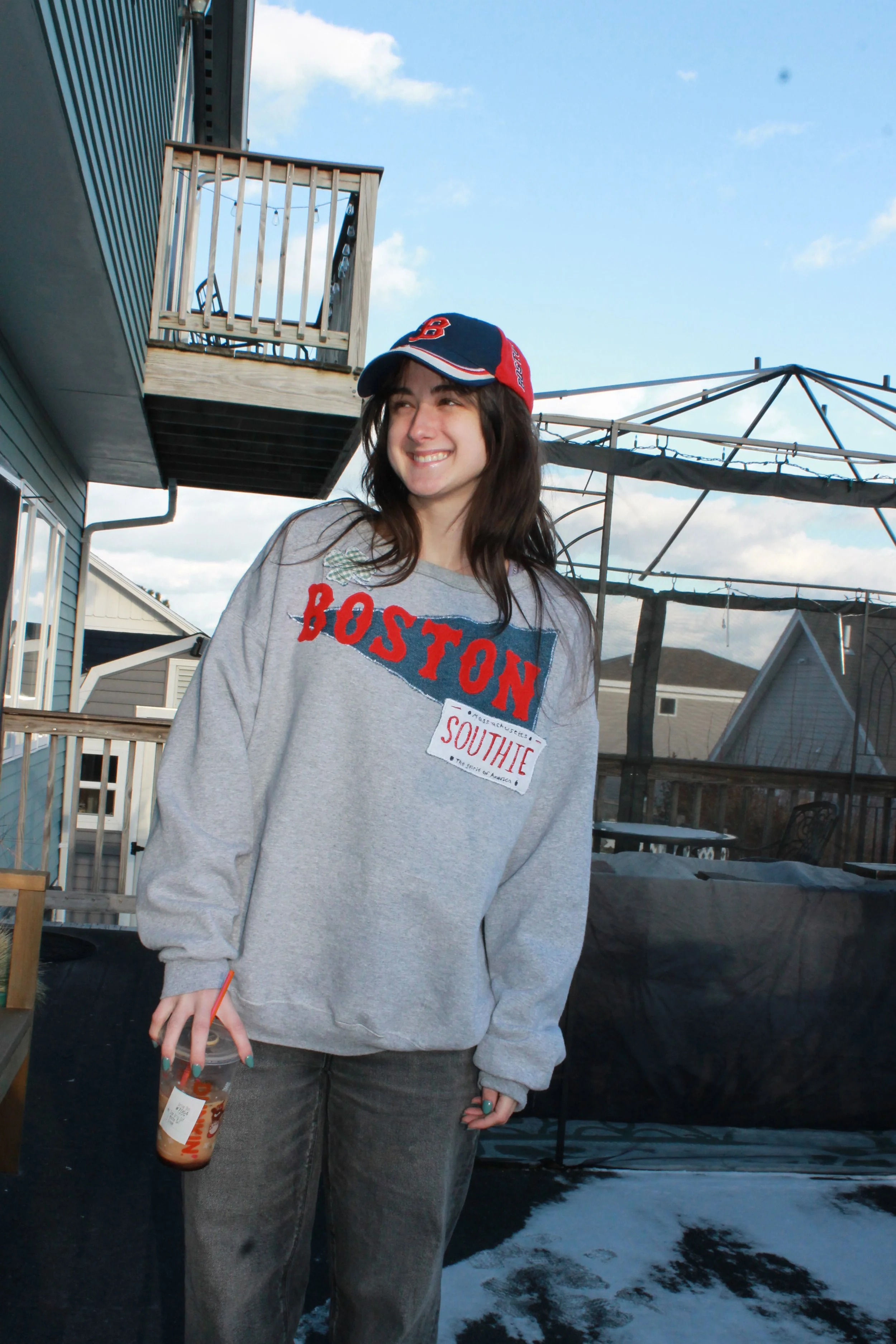 southie, boston, upcycled sweatshirt, custom embroidered sweatshirts