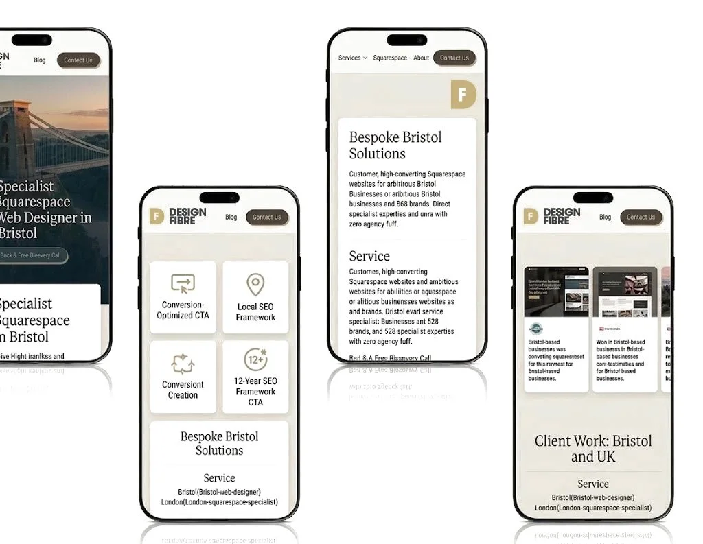 Mobile responsive Squarespace web design mockup showcase for Bristol B2B businesses by Design Fibre