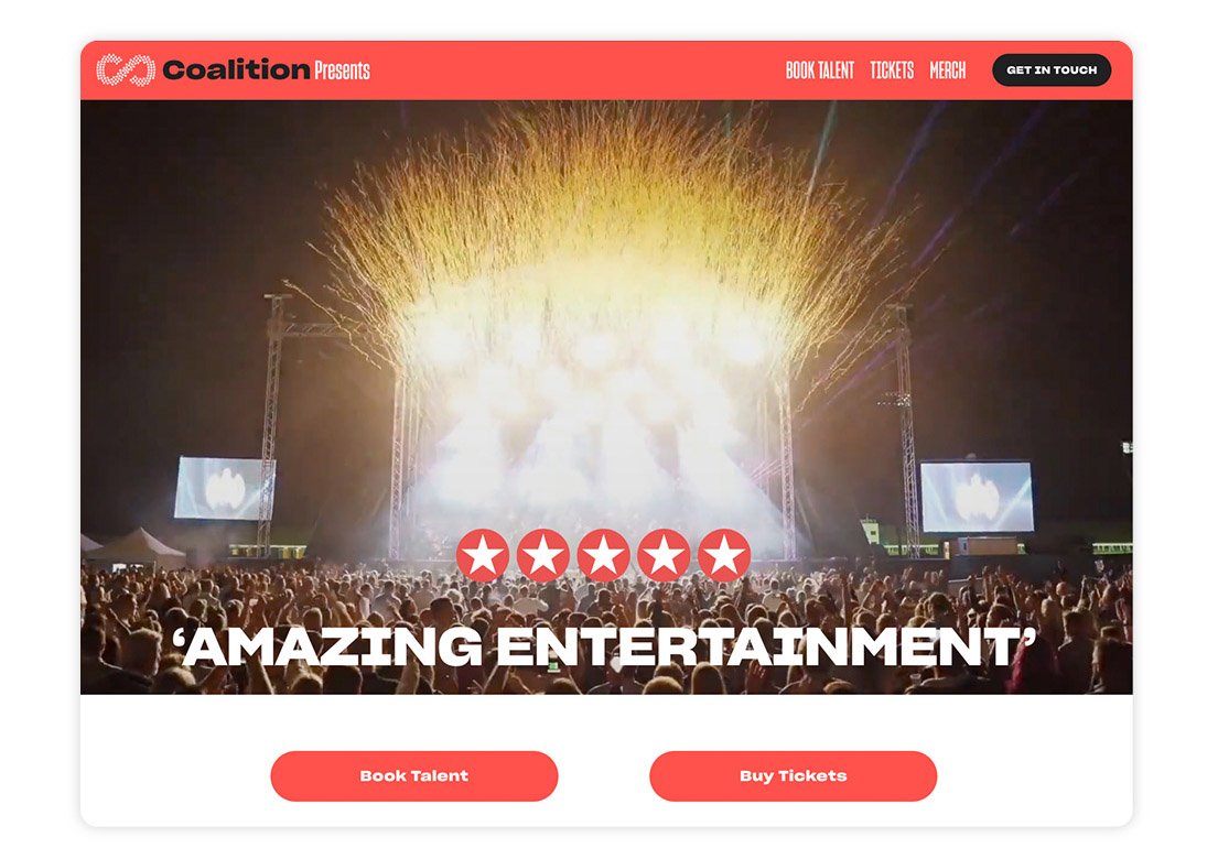Website design for prominent UK-based talent agency and live entertainment promoter, Coalition Presents
