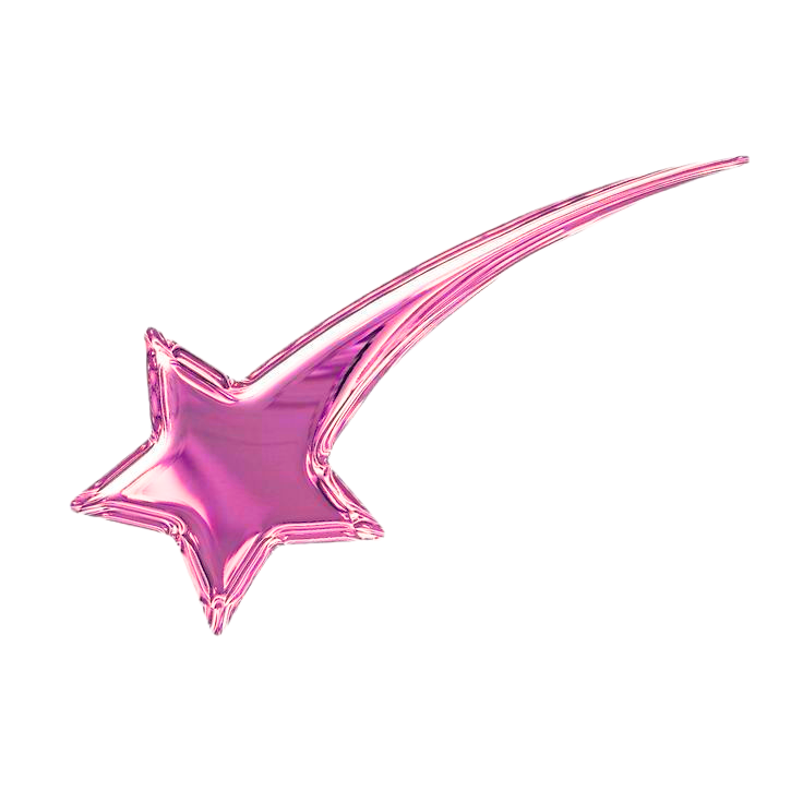 Pink metallic star-shaped balloon with a trailing tail.